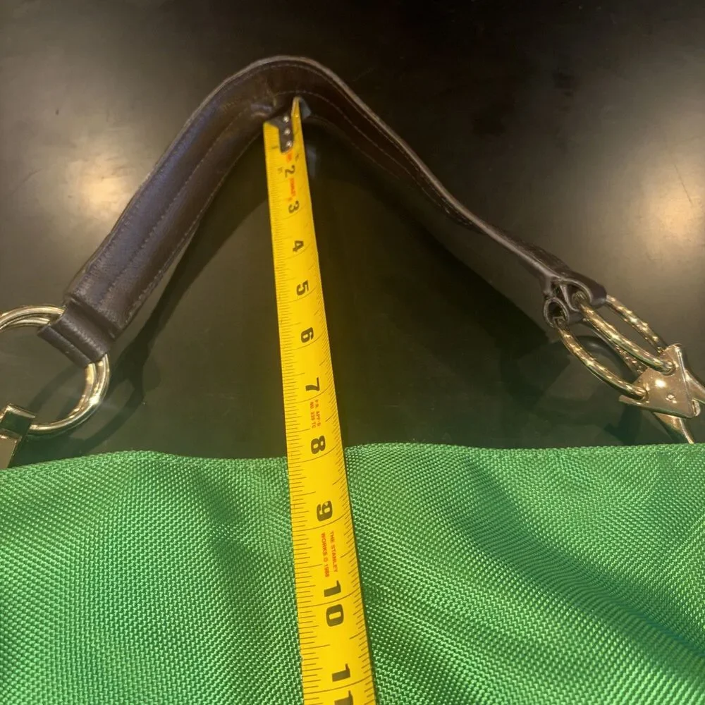 JPK Paris 75 Green Hobo Bucket Shoulder Tote Bag Women's Nylon Leather Strap